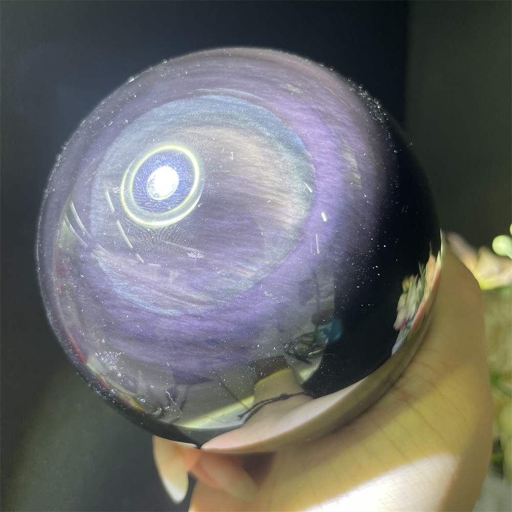 2LB 3.5″ Natural Rainbow Obsidian Sphere Ball Carved Crystal Quartz Decor Reiki
