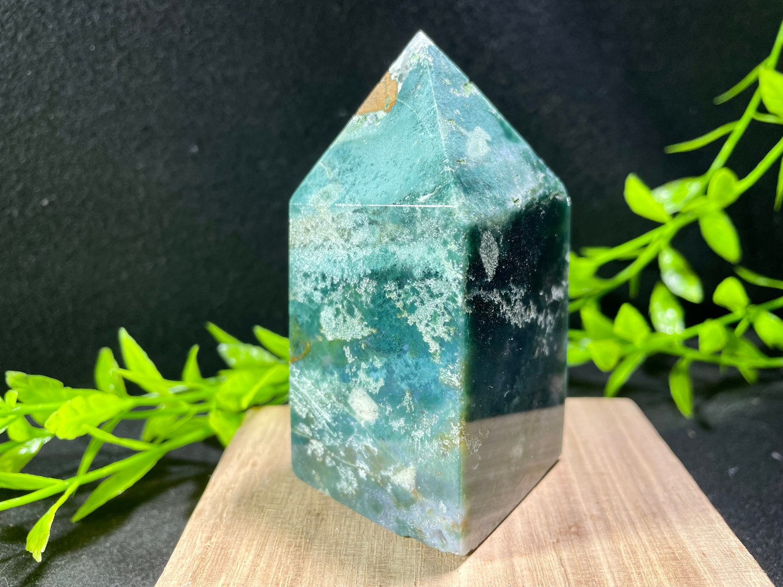 253g Natural Aquatic Plants Agate Crystal obelisk Moss agate wand Energy Heal