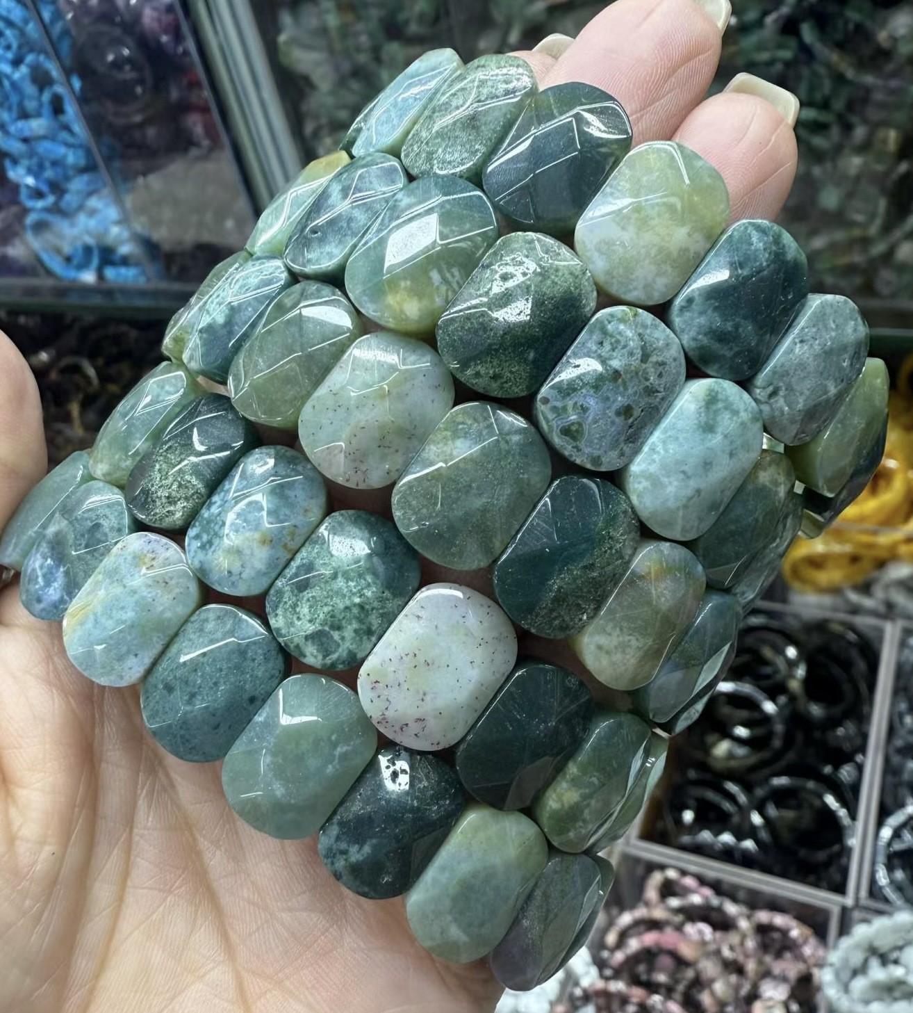 Natural crystal gemstone agate jade oval cut bracelet Healing for Health 11*15mm