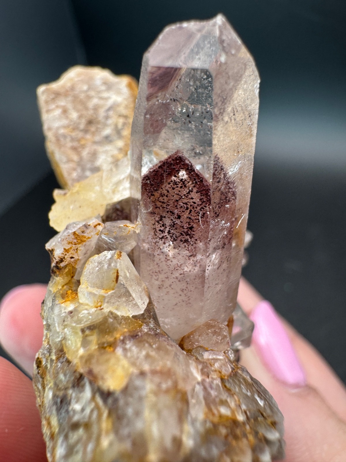 6788 Sunset Phantom Quartz Cluster with Nice Hematite Inclusions India 125g