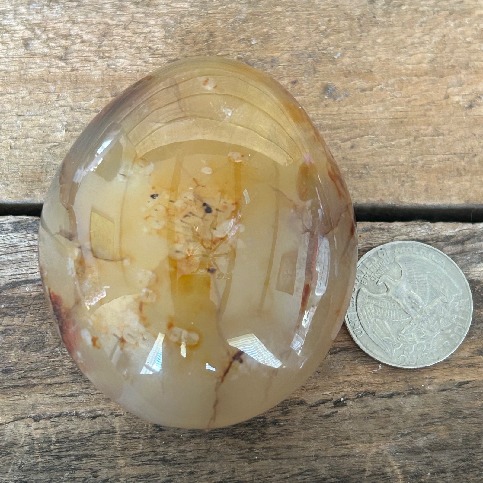 Hematoid Quartz Palm Stone 2.5″ Fire Quartz Healing Crystal Polished