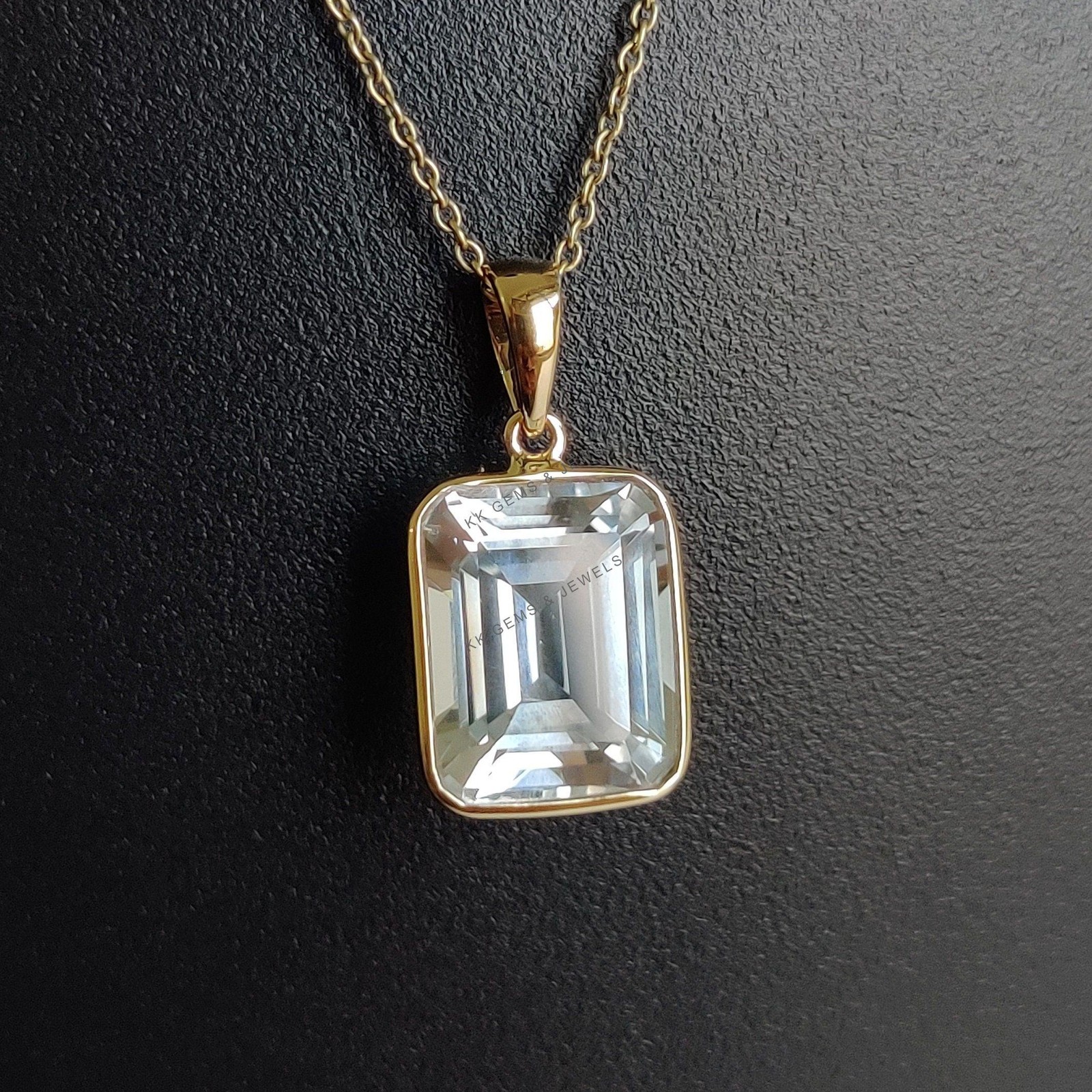 7.38ct Natural Clear Quartz Pendant 14K Gold Bezel Setting April Birthstone