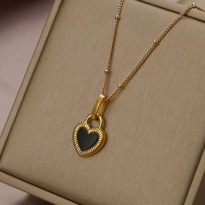 Fashion Jewelry Gold Black Heart Cubic Zircon Pendant Necklace 1PC