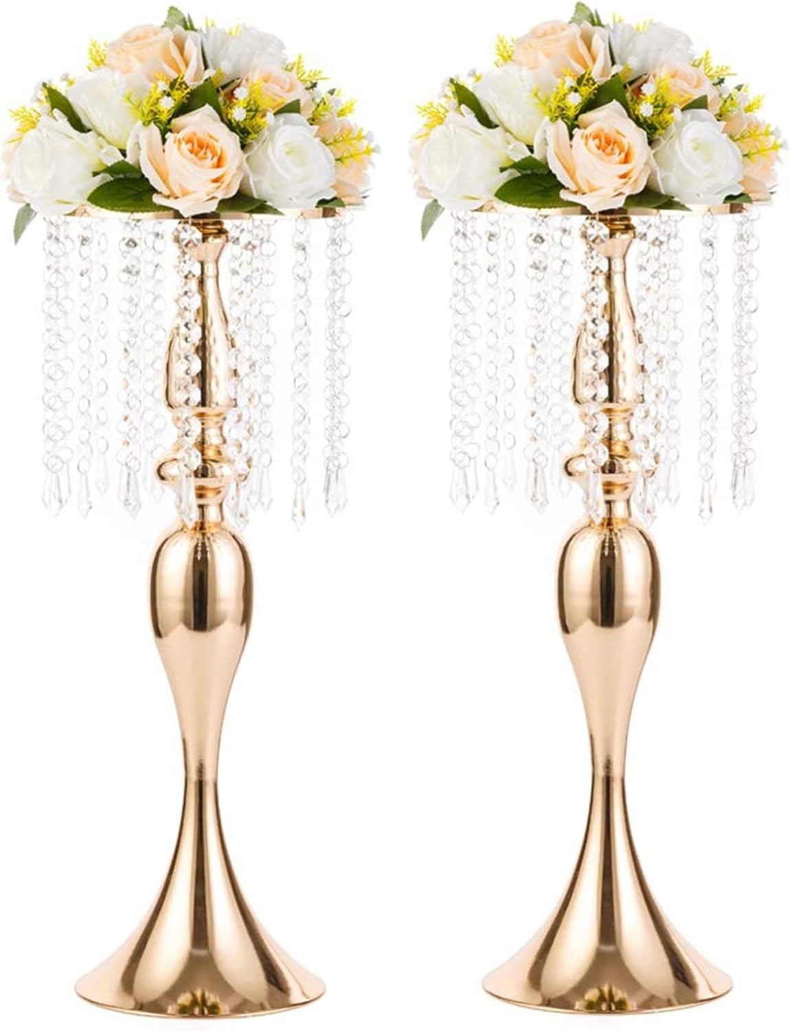 Modern Gold Metal Crystal Flower Holders – Perfect 21.3” Tall Centerpieces