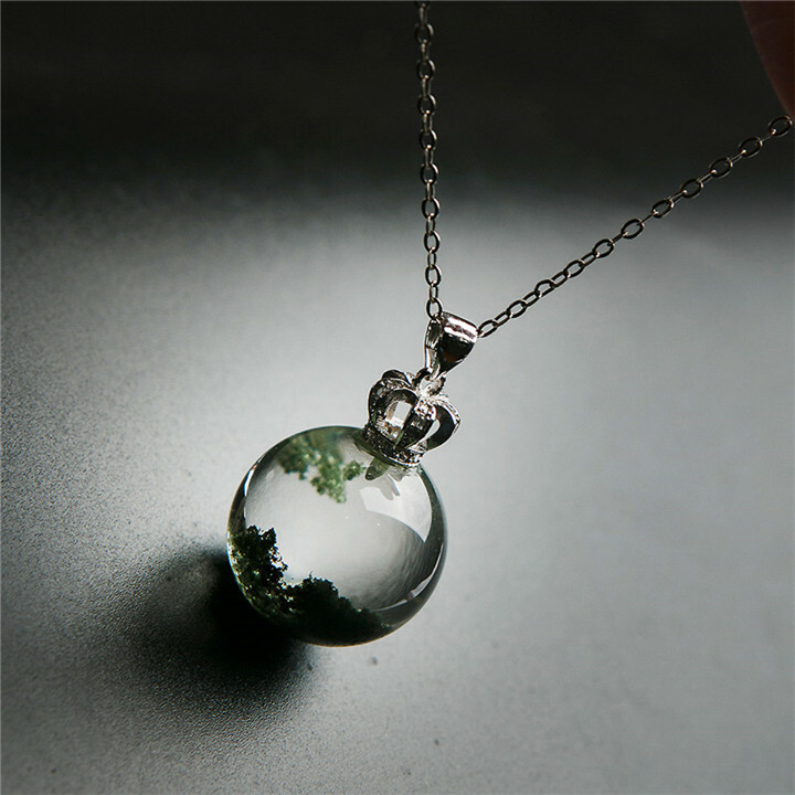AAAAA Natural Green Phantom Quart Crystal Pendant Sphere Round Beads Necklace