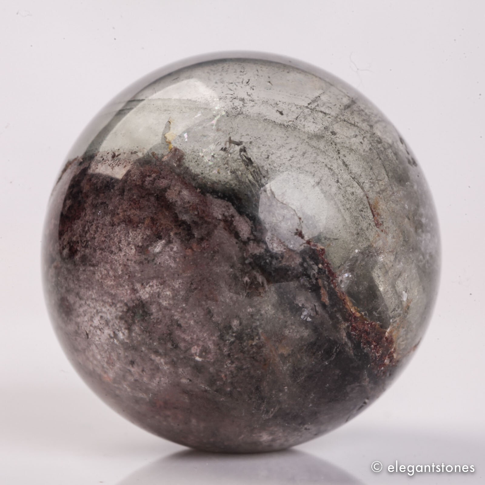 58g35mm Natural Garden/Phantom/Ghost/Lodolite Quartz Crystal Sphere Healing Ball