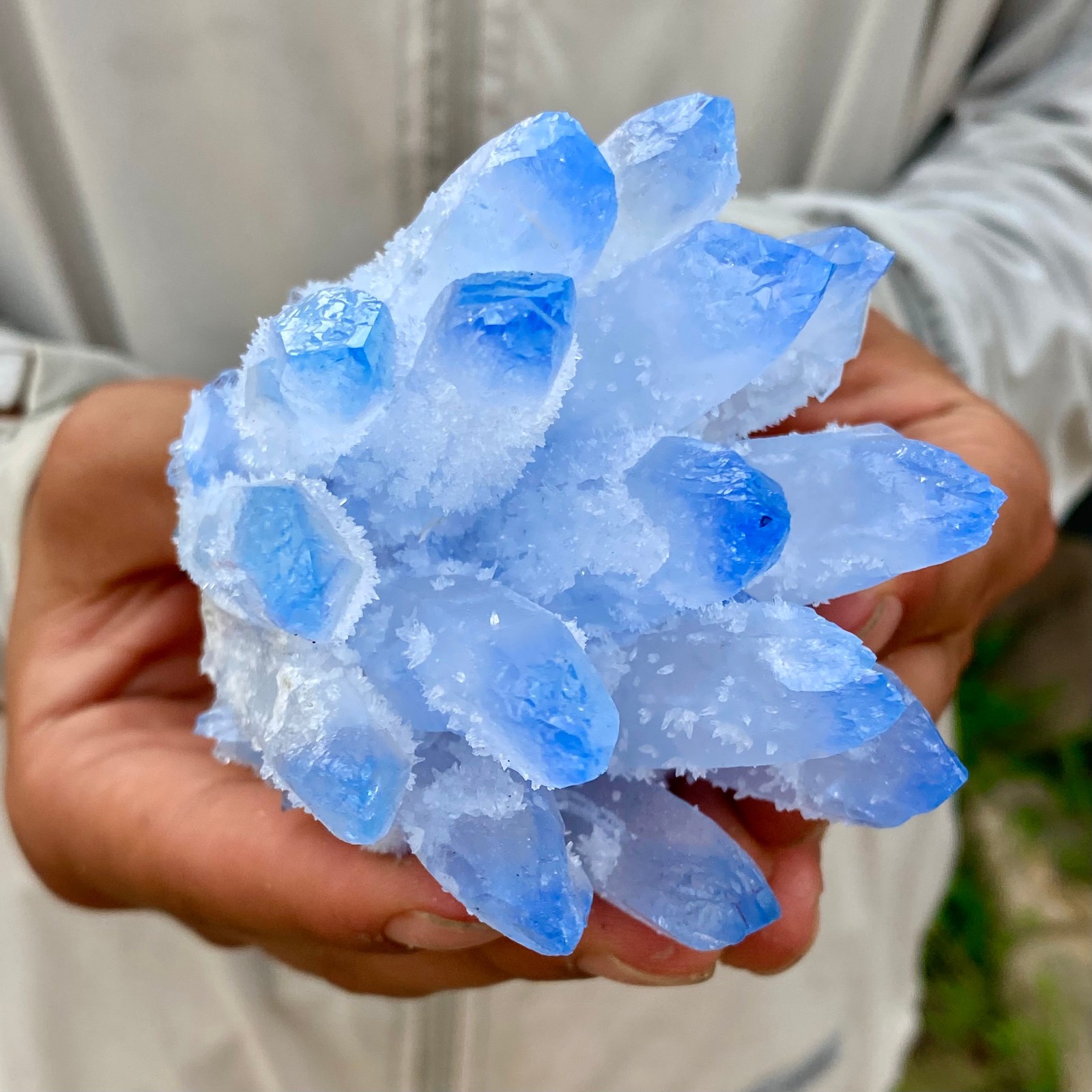 375G New Find blue Phantom Quartz Crystal Cluster Mineral Specimen Healing