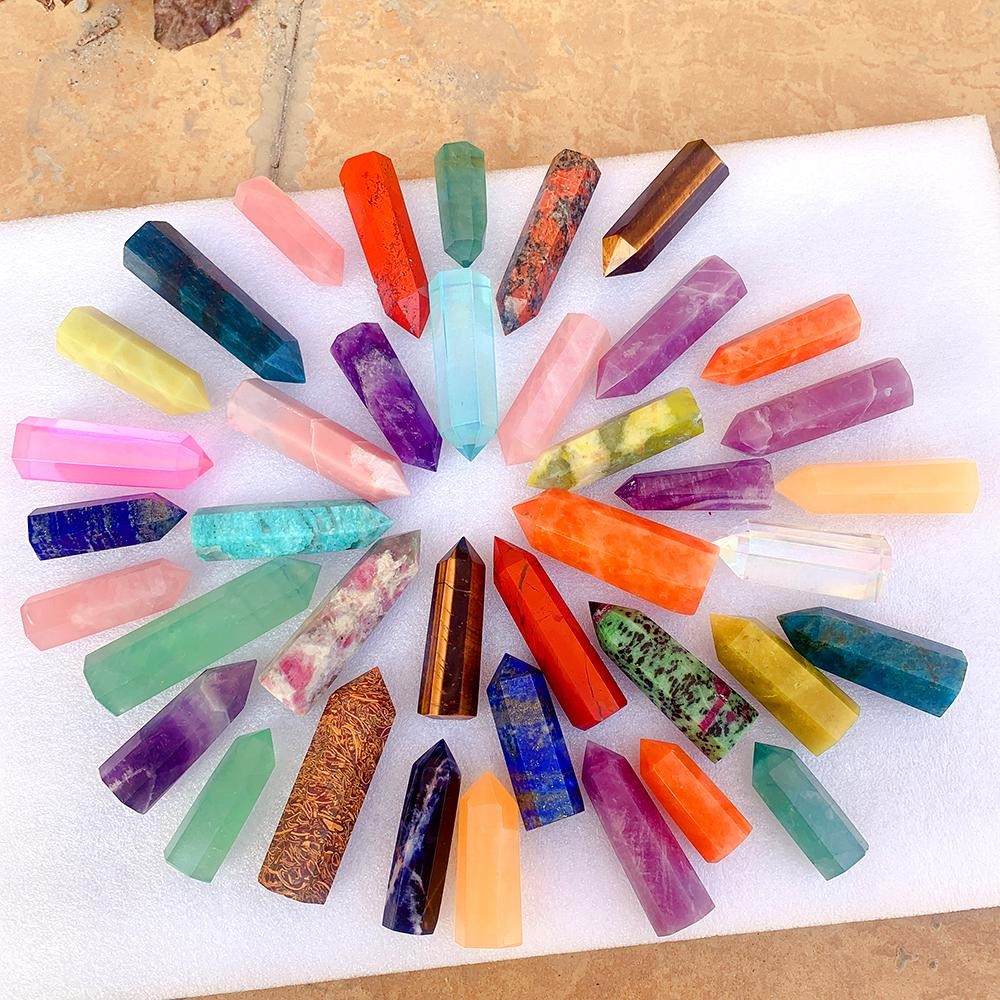 Crystal Point Prism Quartz Tower – 36 Colors Natural Stone Home Decor Wand