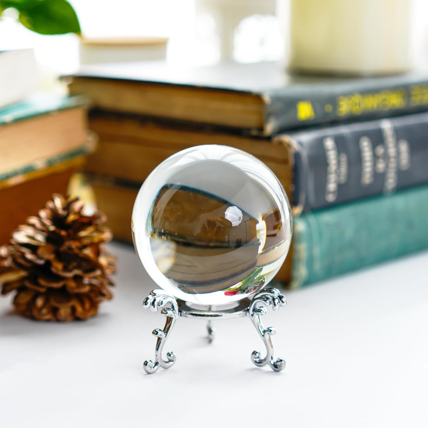 2.3in Sparkling Clear Crystal Ball with Stand 60mm Handcrafted Photography Pr…