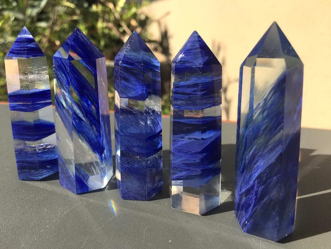5pcs Lot 2”+ Blue Smelting Quartz Crystal Point Healing Obelisk Wands Tower