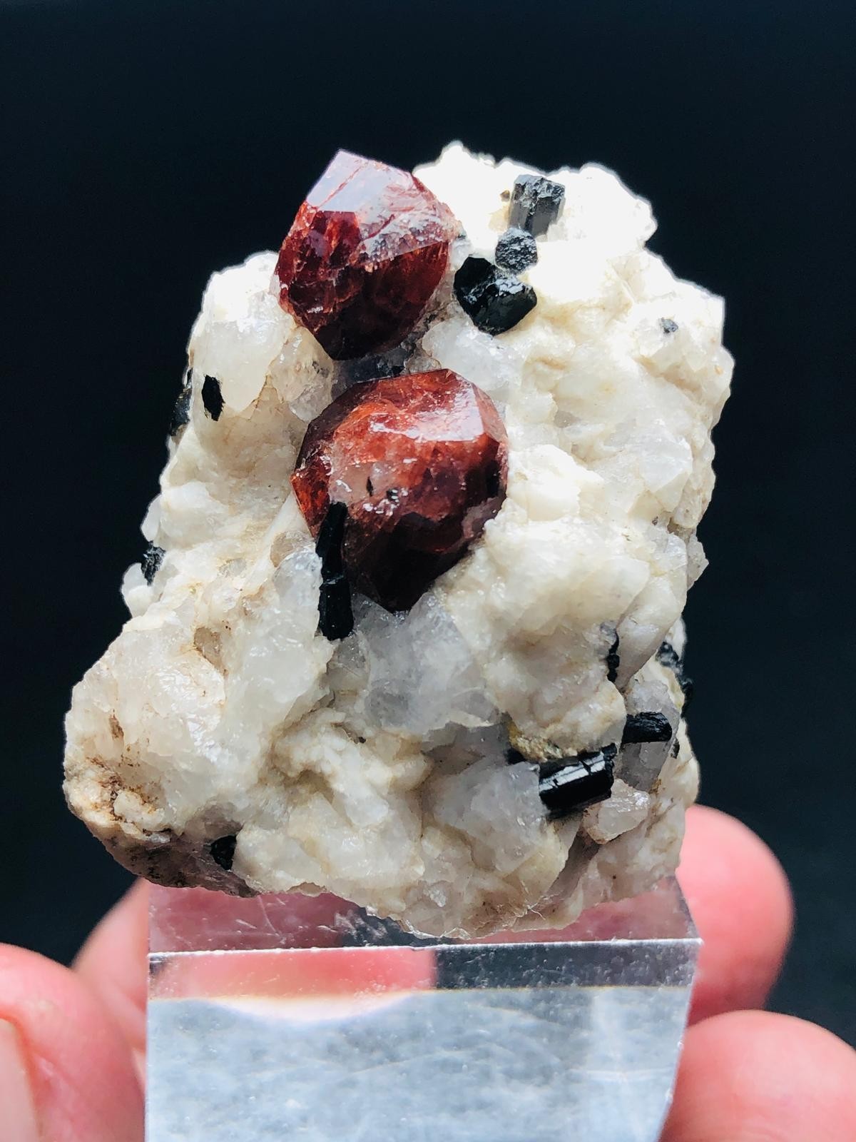 RED GARNET CRYSTALS With TOURMALINE COMBO ON MATRIX – 45 GRAMS – 4 CM