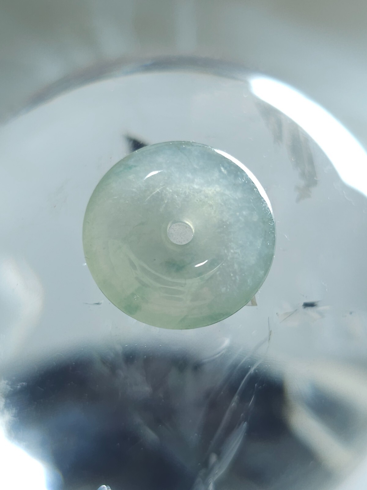 15mm Jade Pi Disc Pendant | Icy Green Donut Bead | Semi-Translucent 1.84g