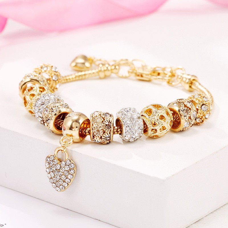 bracelet DIY alloy large hole bead bracelet, golden European bead bracelet jewel