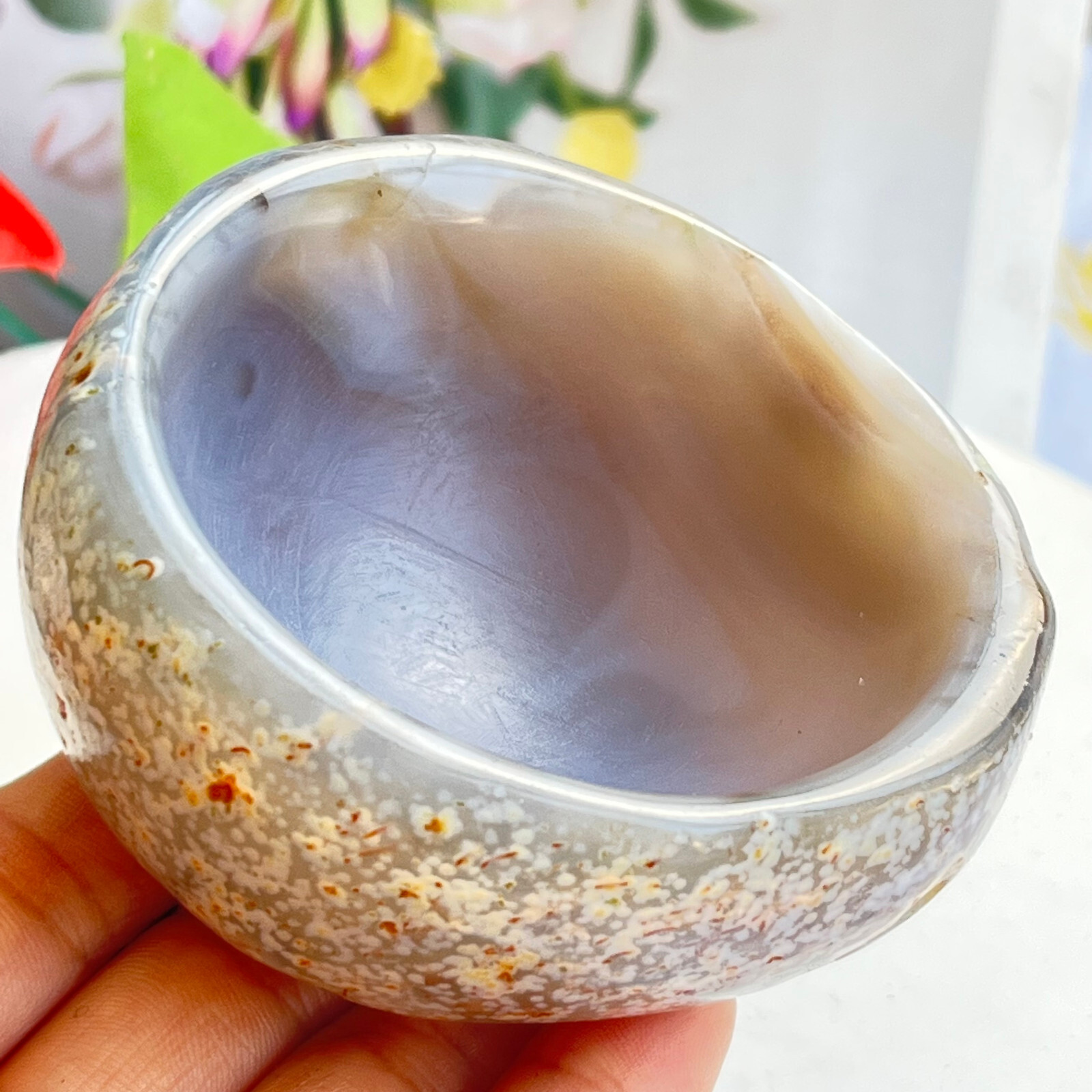 261 TOP Rare Natural Agate ashtray Polished Coin Dish Madagascar MD7