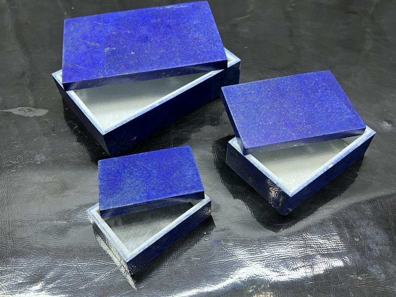 Natural lapis lazuli jewelry box set slightly coloured to enhance beauty