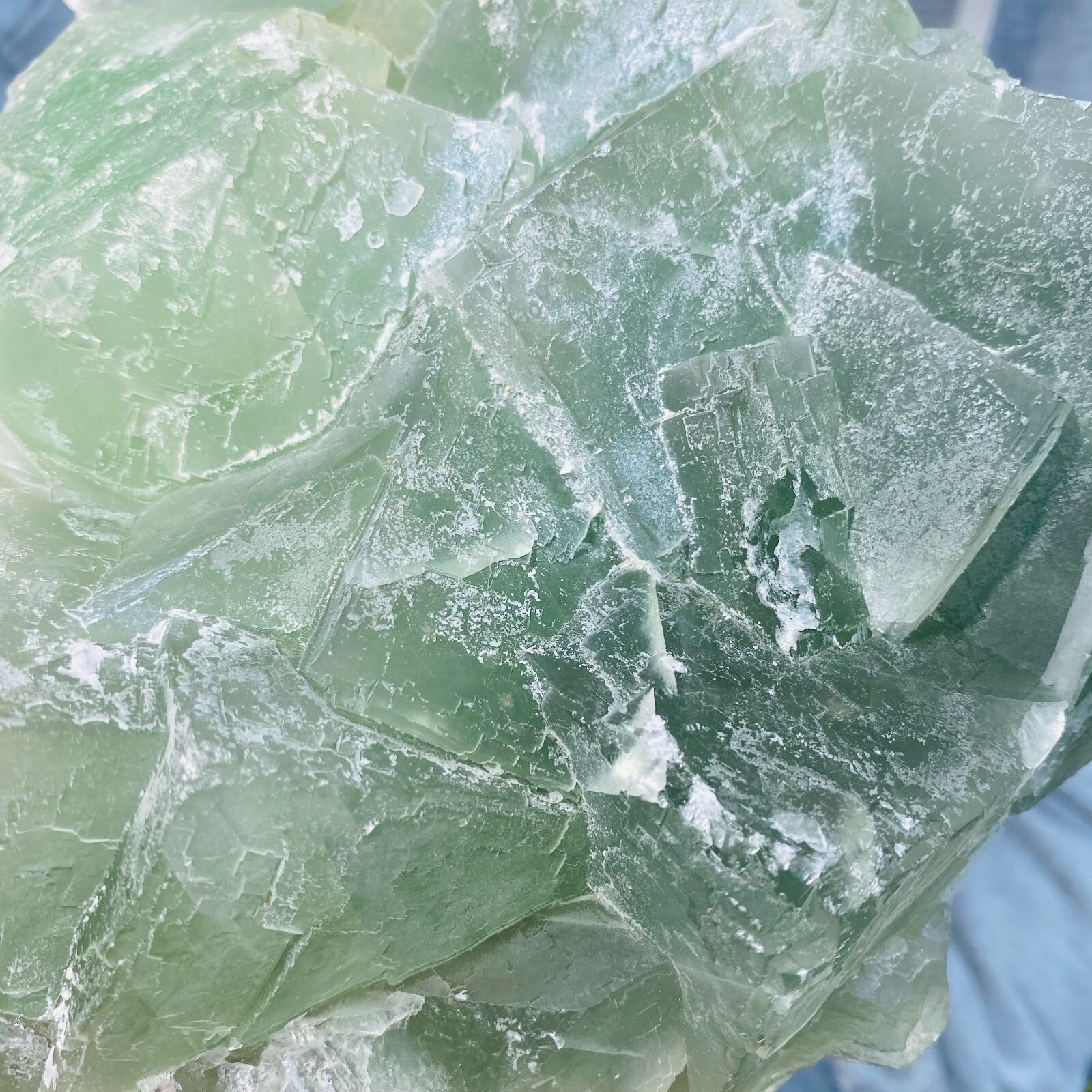 7.0LB Large Natural Light Green Fluorite Cubic Crystal Rough Healing Specimen