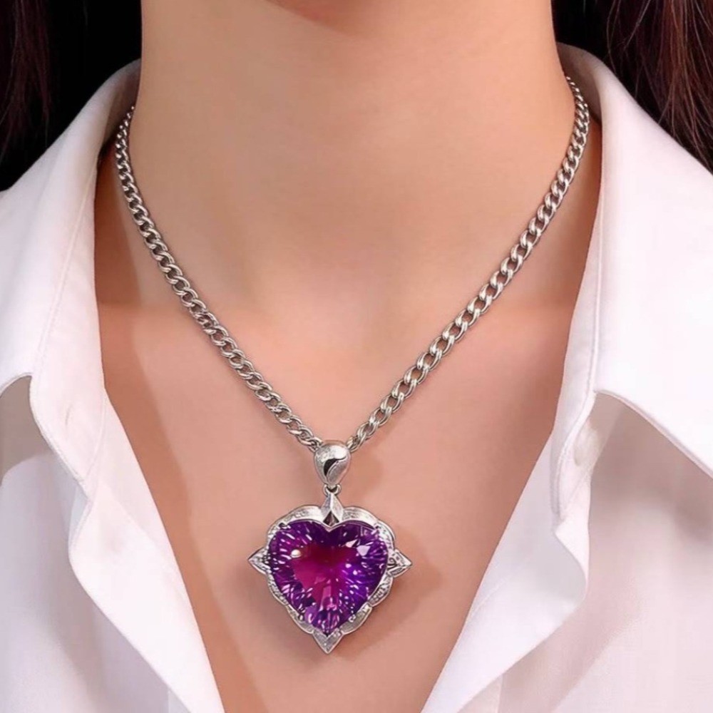 Natural Amethyst 55.2ct Pendant Necklace S925 Silver Plated 18K Gold Gemstone