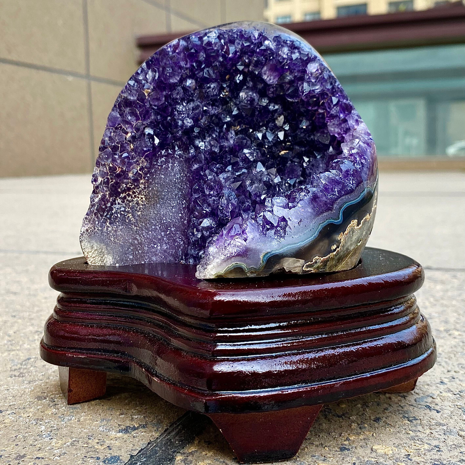 2.24LB Natural Uruguayan Amethyst Quartz Cave Geode Crystal Healing+base