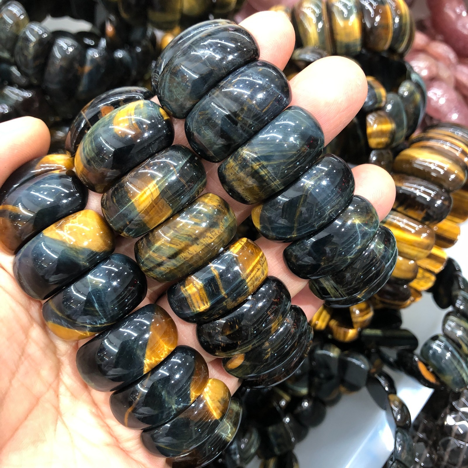 1Pcs Natural Tiger’s Eye Stone Bracelet Brown Gemstone Stretch Bracelet Handmade