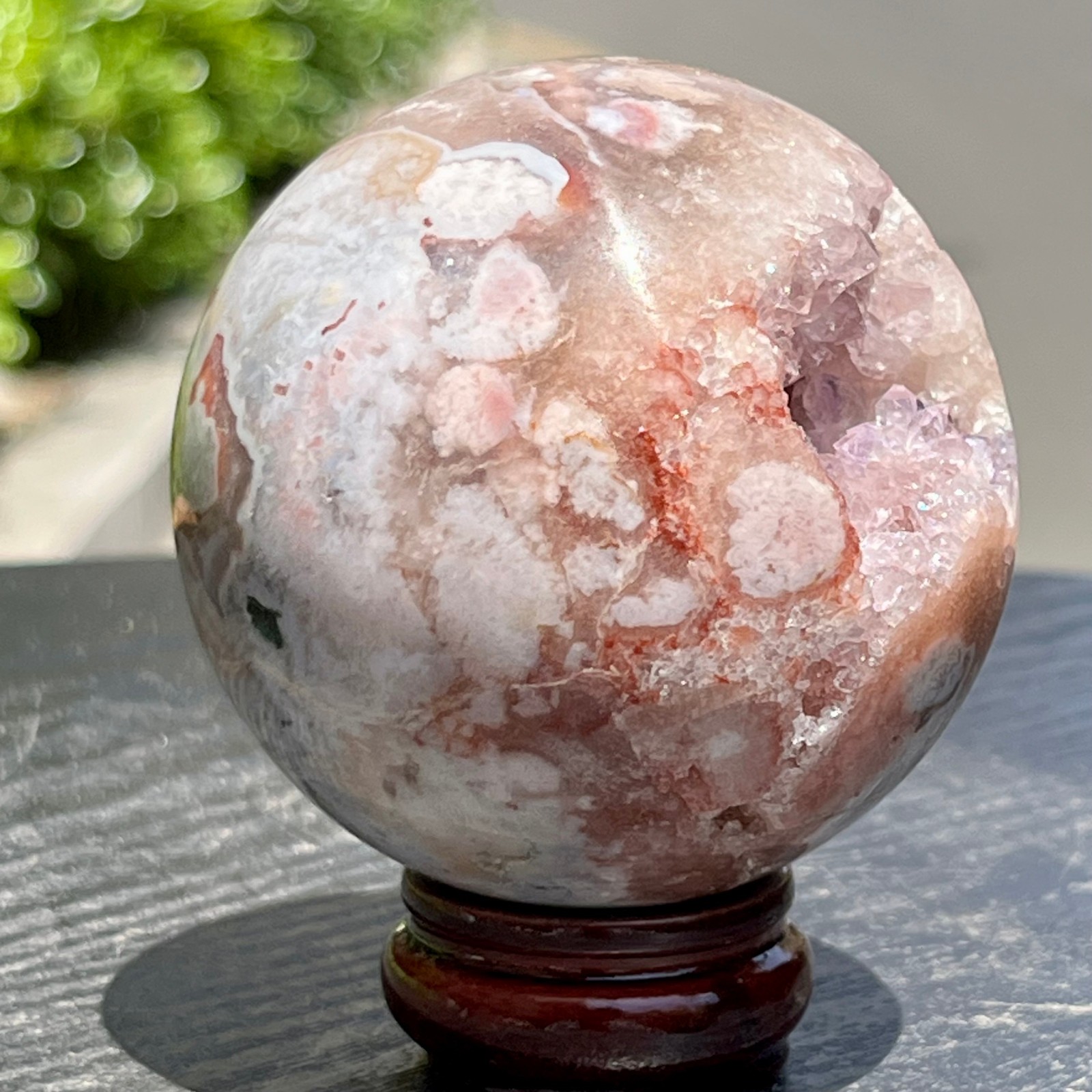 Natural Amethyst Geode Crystal Cave Ball Shape Gemstone Figure Decor 320 g