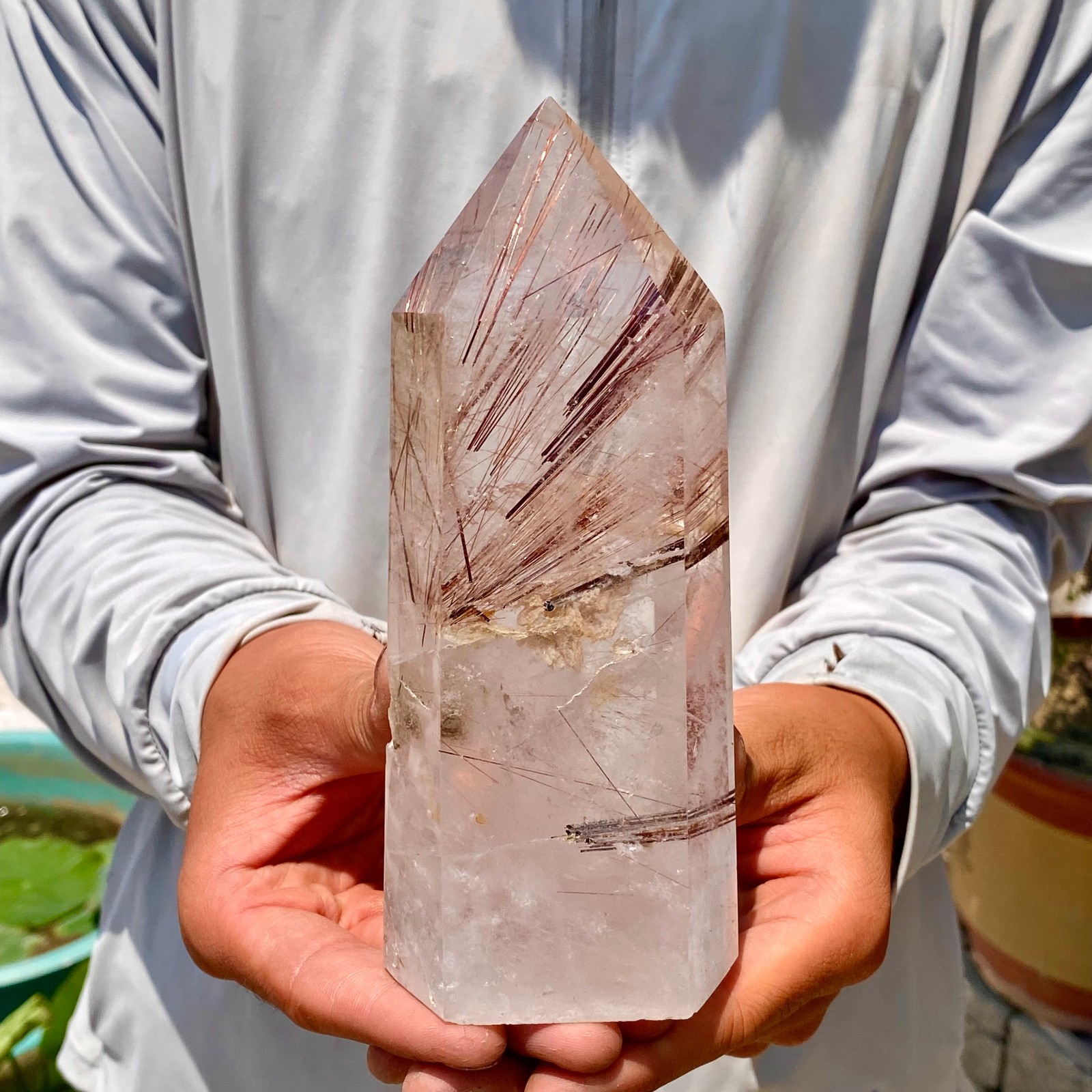 1.9LB Natural copper hematite patterned quartz crystal column crystal specimen