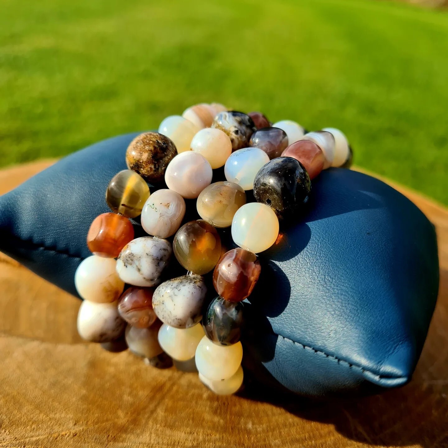 Milky Opal, Dendritic Opal & Botswana Agate Tumblestone Healing Bracelet:…