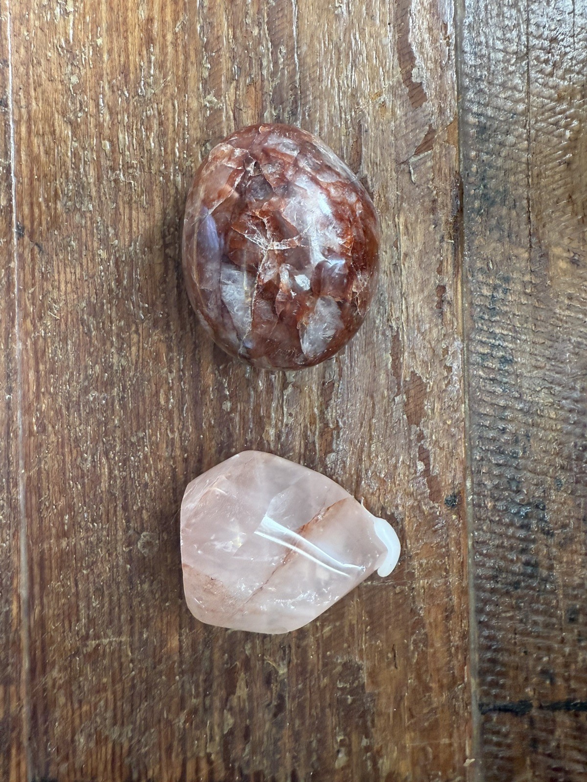 Fire Quartz Crystal Mini Flame and palm stone set of 2 natural healing decor