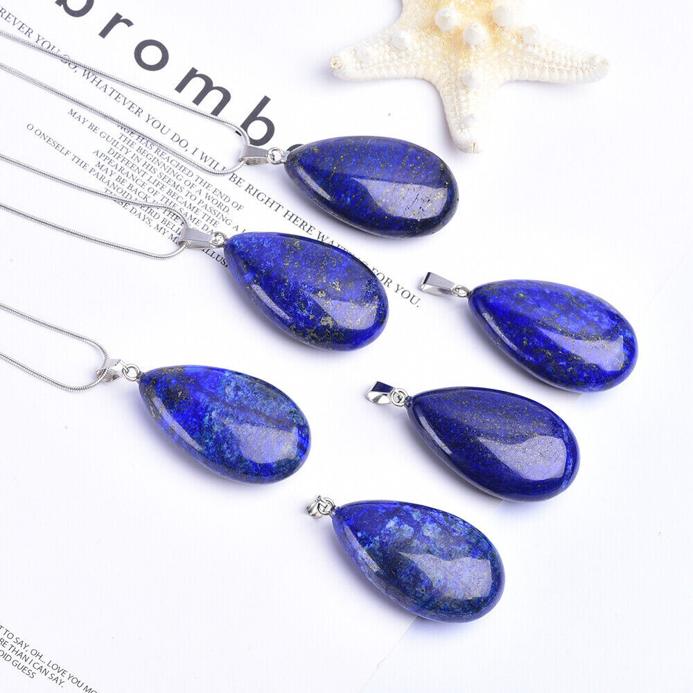 Natural Stone Teardrop Quartz Crystal Pendant Water Drop Chakra Necklace Healing