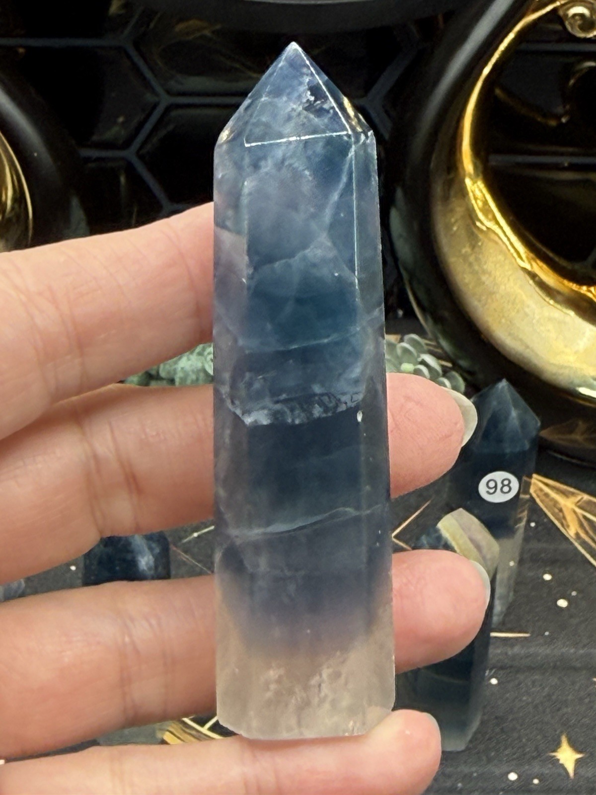 Natural Blue Flouorite Points Clear Banding Free shipping