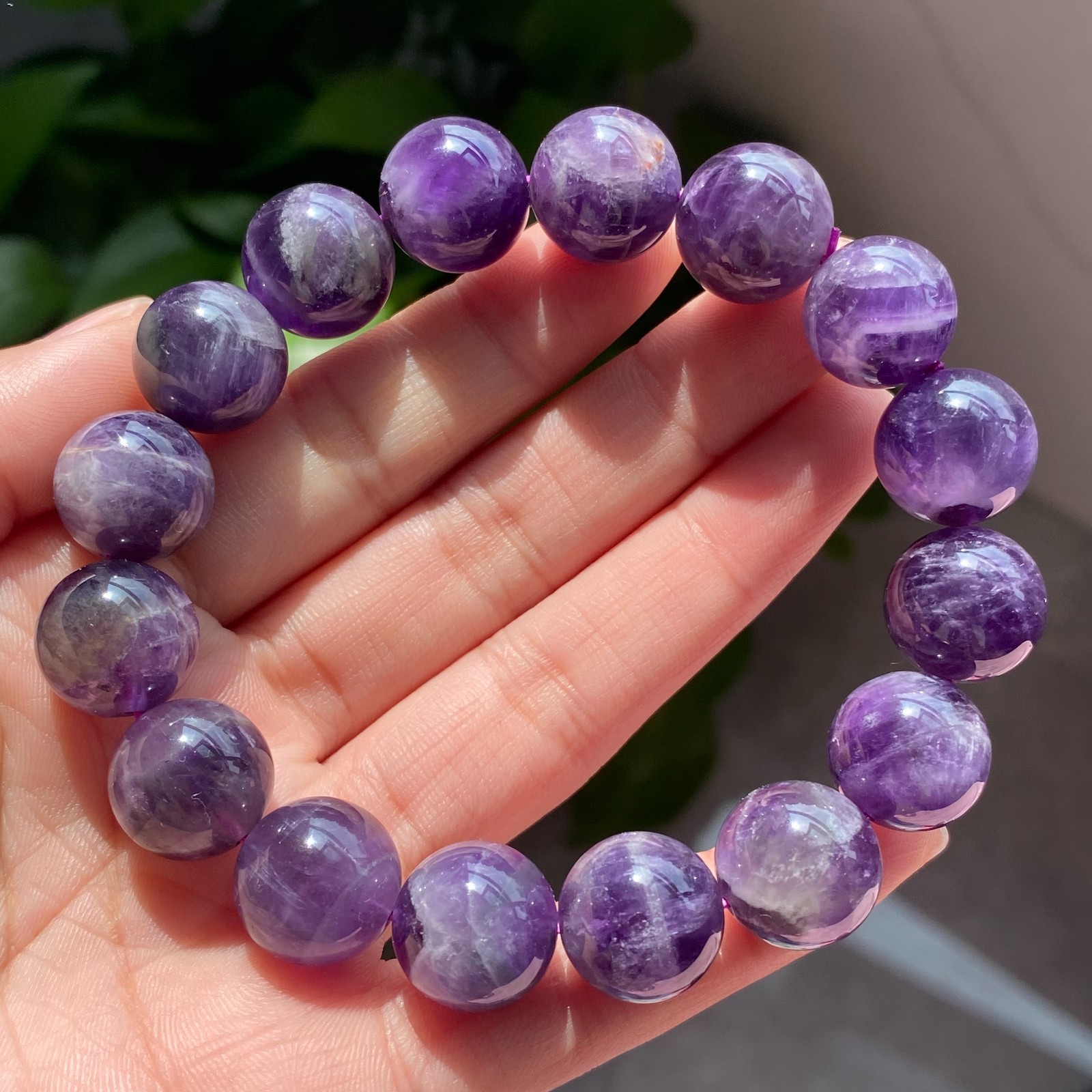 14mm Natural Rare Purple Amethyst Crystal Beads Bracelet 2045