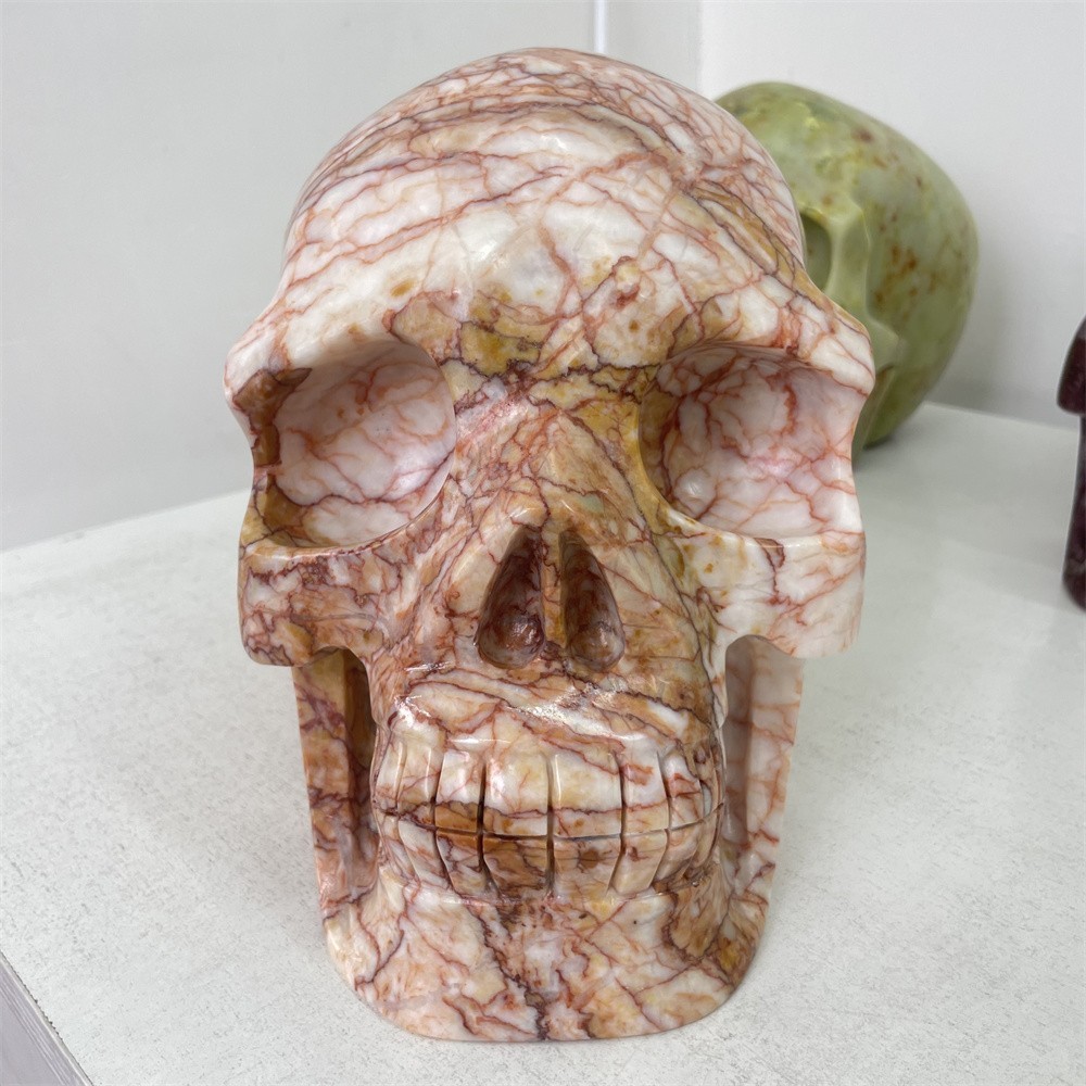 25.5LB 9″ Large Natural A++ Red Net Stone Skull Quartz Energy Statue Home Decor