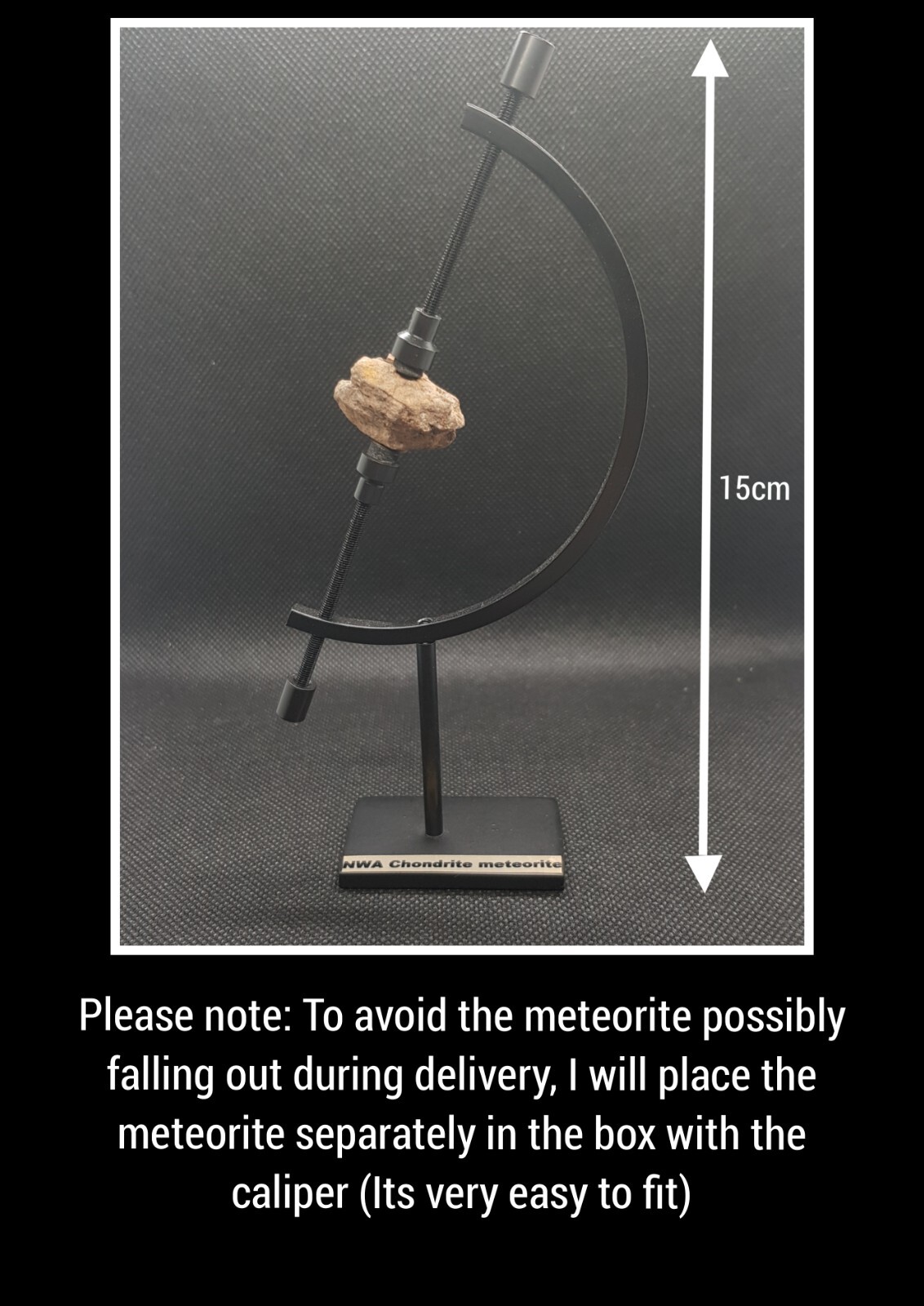 Genuine meteorite space rock in black Caliper art gift collectible with COA