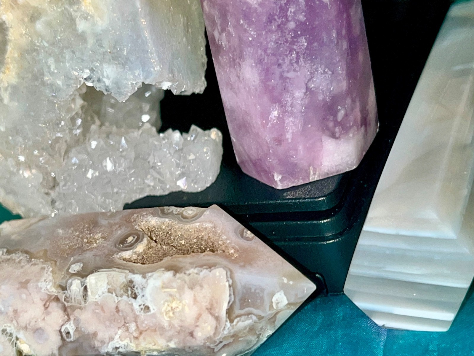 🌸 Flower Agate DT Aura Quartz Pink Tourmaline Banded Agate crystals reiki 258g