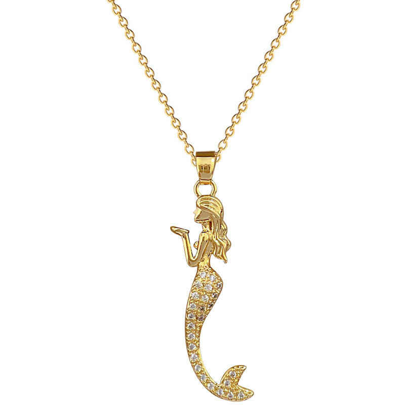 Women’s Fashion Jewelry Zircon Gold Mermaid Pendant Temperament Necklace 1PC
