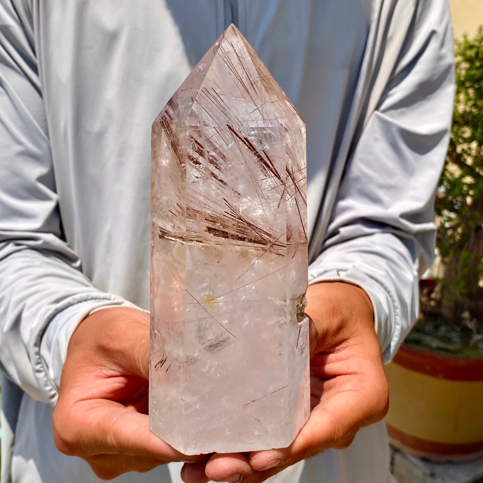 1.9LB Natural copper hematite patterned quartz crystal column crystal specimen