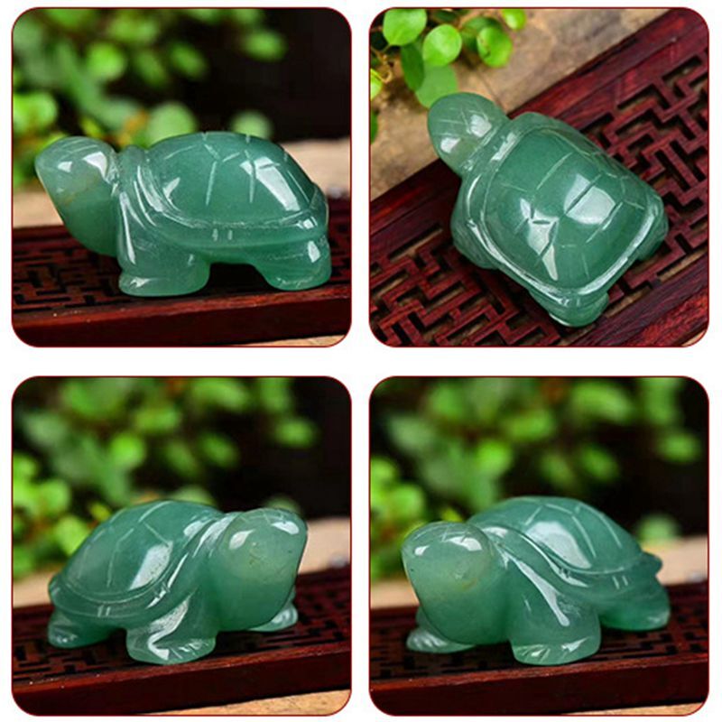 Natural Quartz Crystal Carved Longevity Healing Stone Turtle Animal Statue Decor