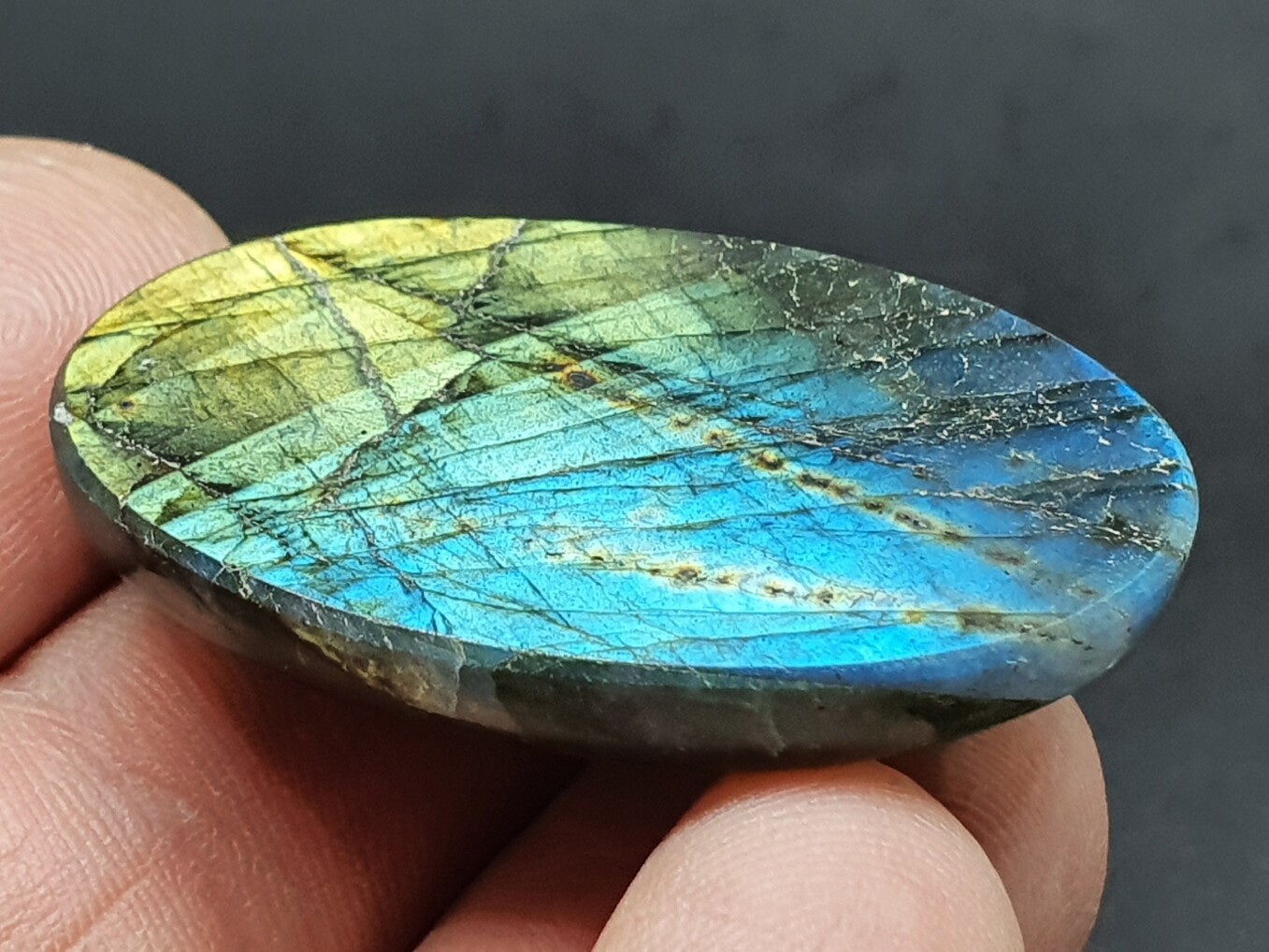 Labradorite Cabochon Oval High Grade 42 x 24 x 9mm 65 Ct Palm Stone Gemstone LB1