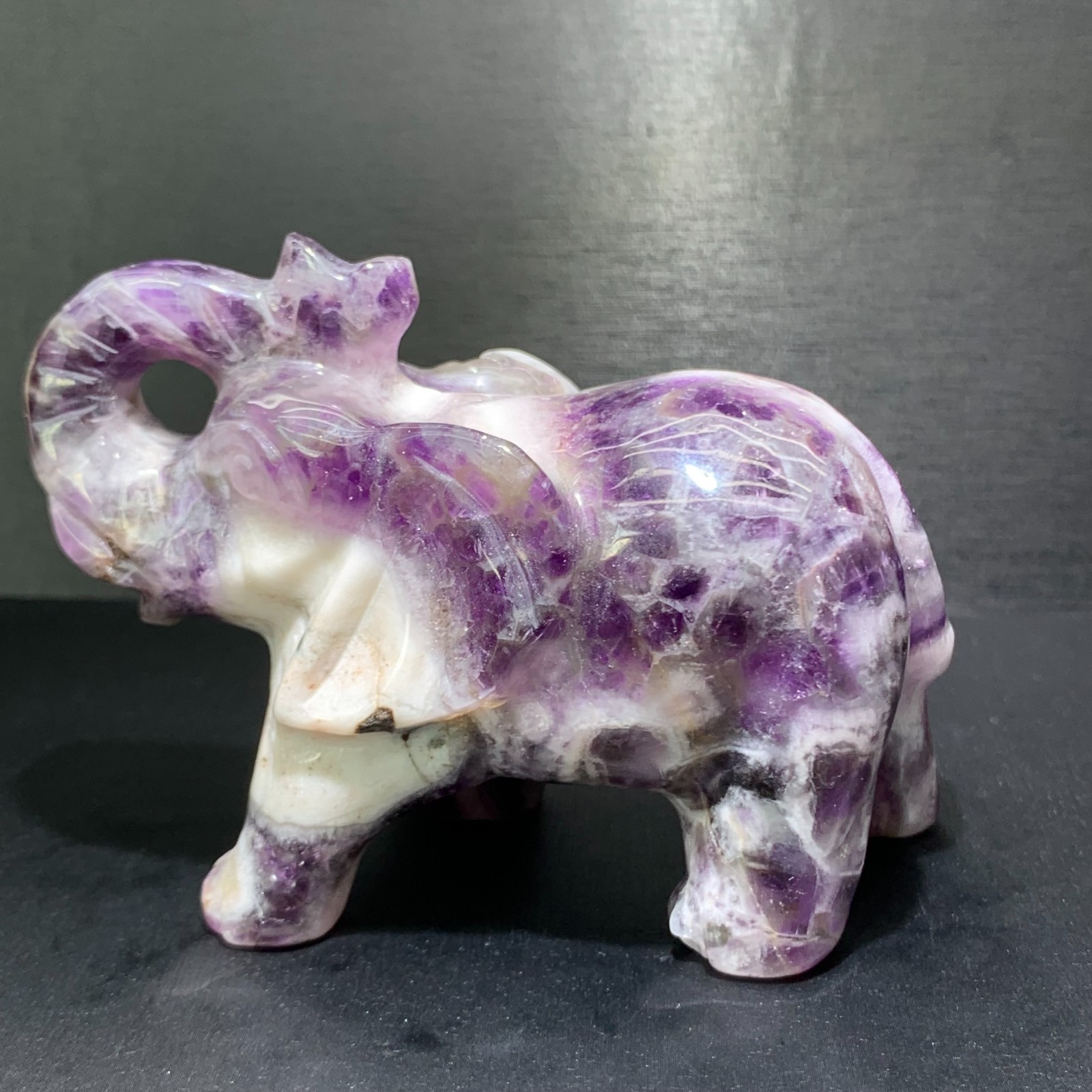 270g Natural Dream Amethyst Elephant Statue Crystal Reiki Carving Decor