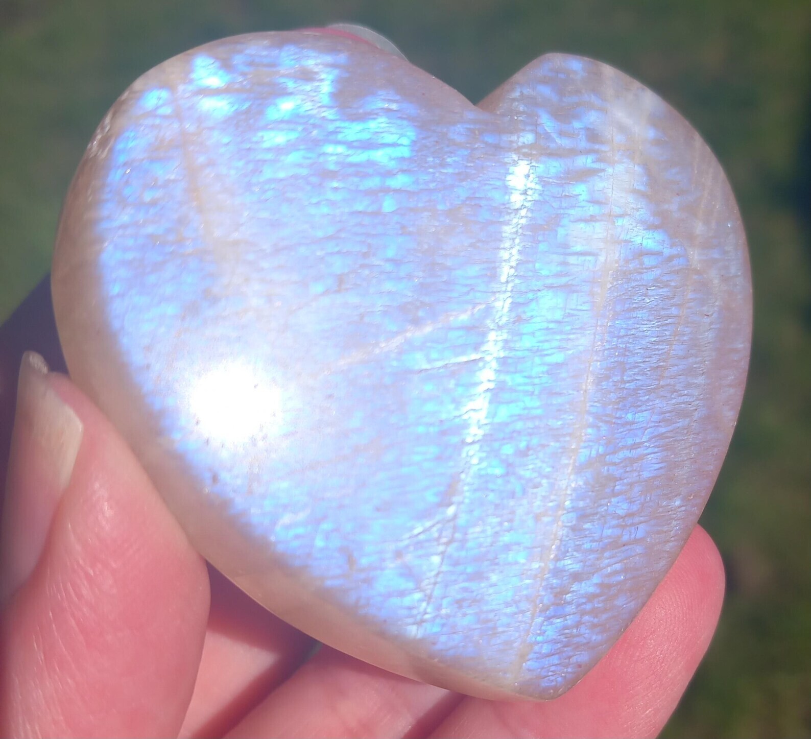 2″~3″ Heart Moonstone High Blue Flash Tumbled Stone Healing Pocket Palm Stone