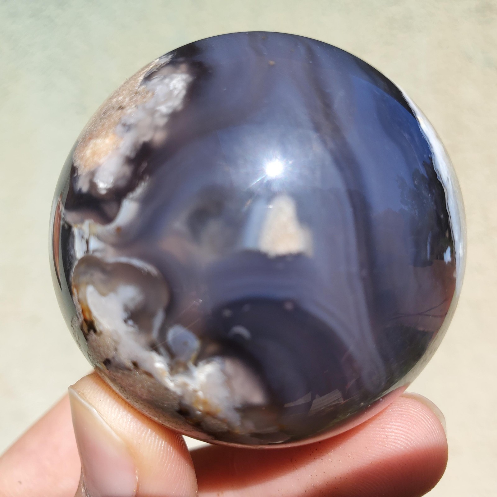 Dark Blue Flower Agate w/ Transparency Sphere | A Grade | 162 grams