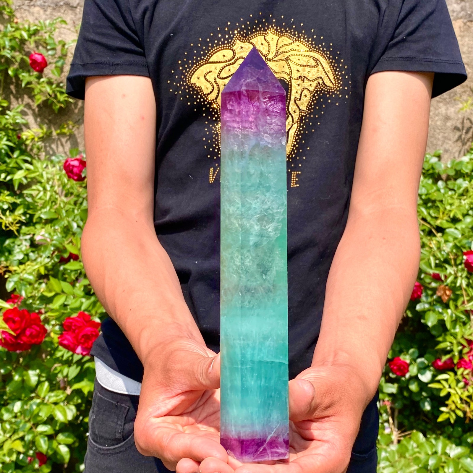 2.2LB Natural Rainbow Fluorite Quartz Healing Stone Crystal Point Wand Obelisk