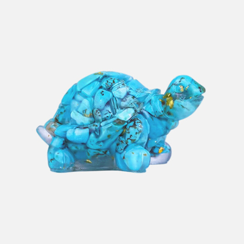 Natural Turquoise Quartz Crystal Longevity Turtle Carved Mini Gravel Resin Decor