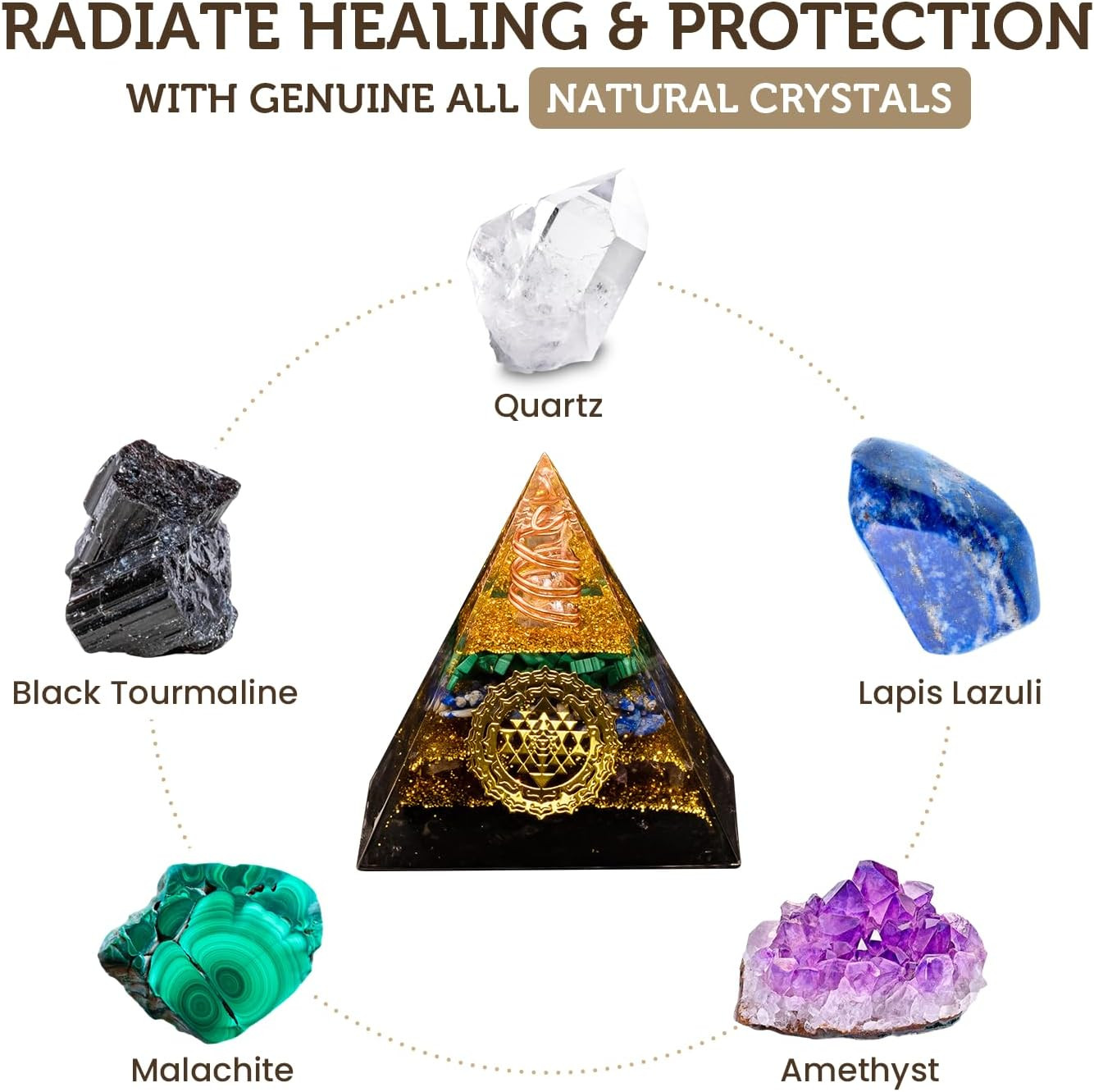 Tourmaline Orgone Pyramid Charged for Wealth, Happiness, and Good Fortune, Genui