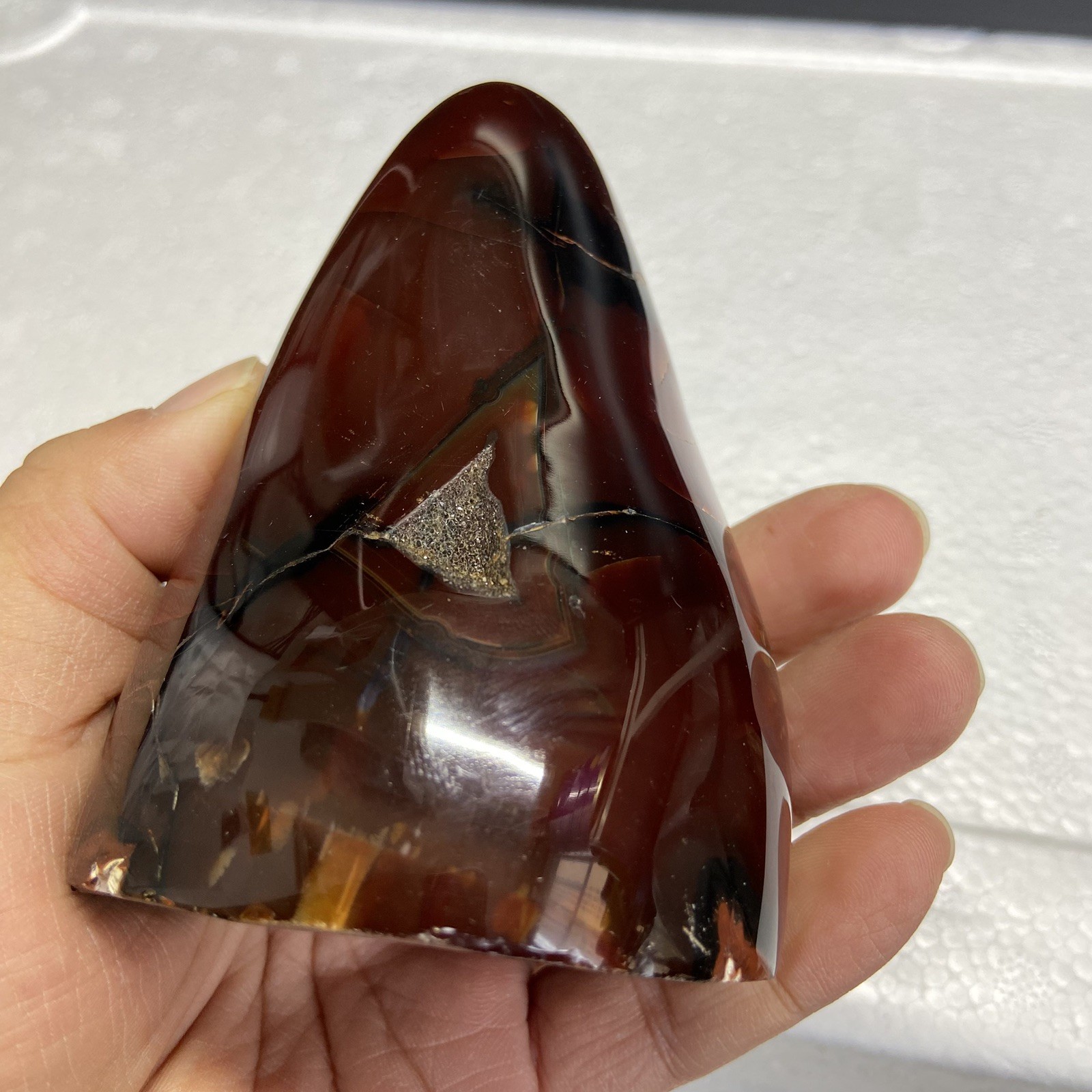 95mm380g Beautiful Deep Red Agate Carnelian Palm Geode Reiki Crystal Md Y138