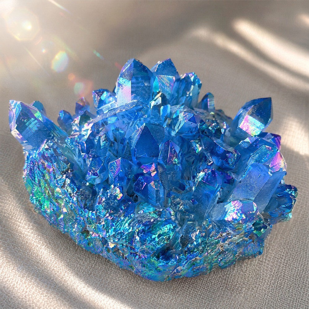 1pc Titanium Aura Bright Blue & Purple Quartz Multicolor Cluster Healing Decor