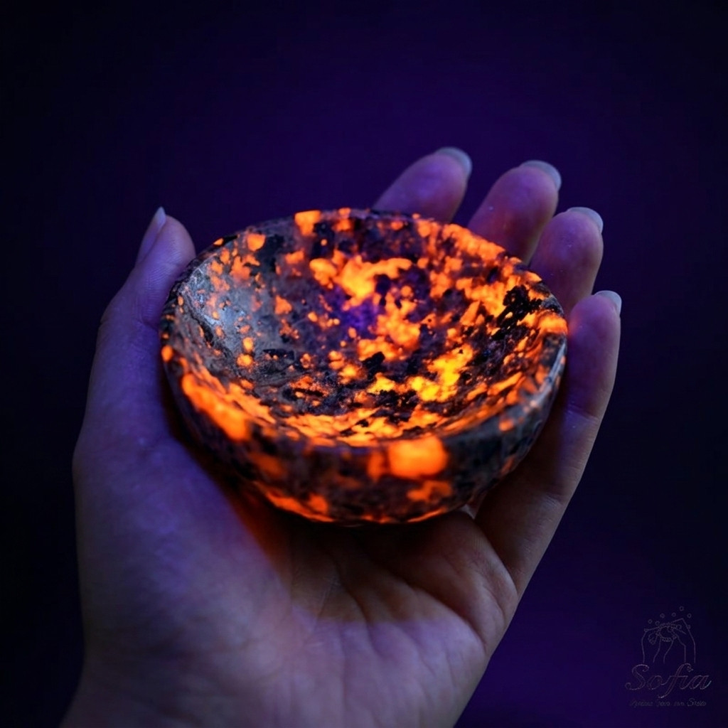 Genuine Yooperlite Stone Bowl UV Reactive Sodalite Crystal Charging Dish Gift
