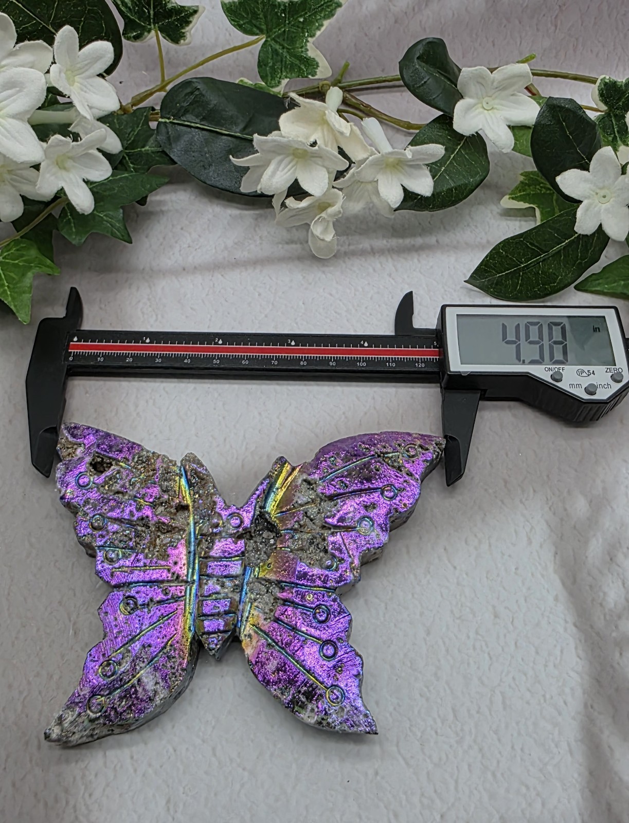 Druzy Aura Sphalerite Butterfly Carving | Rainbow Crystal Butterfly, Iridescent