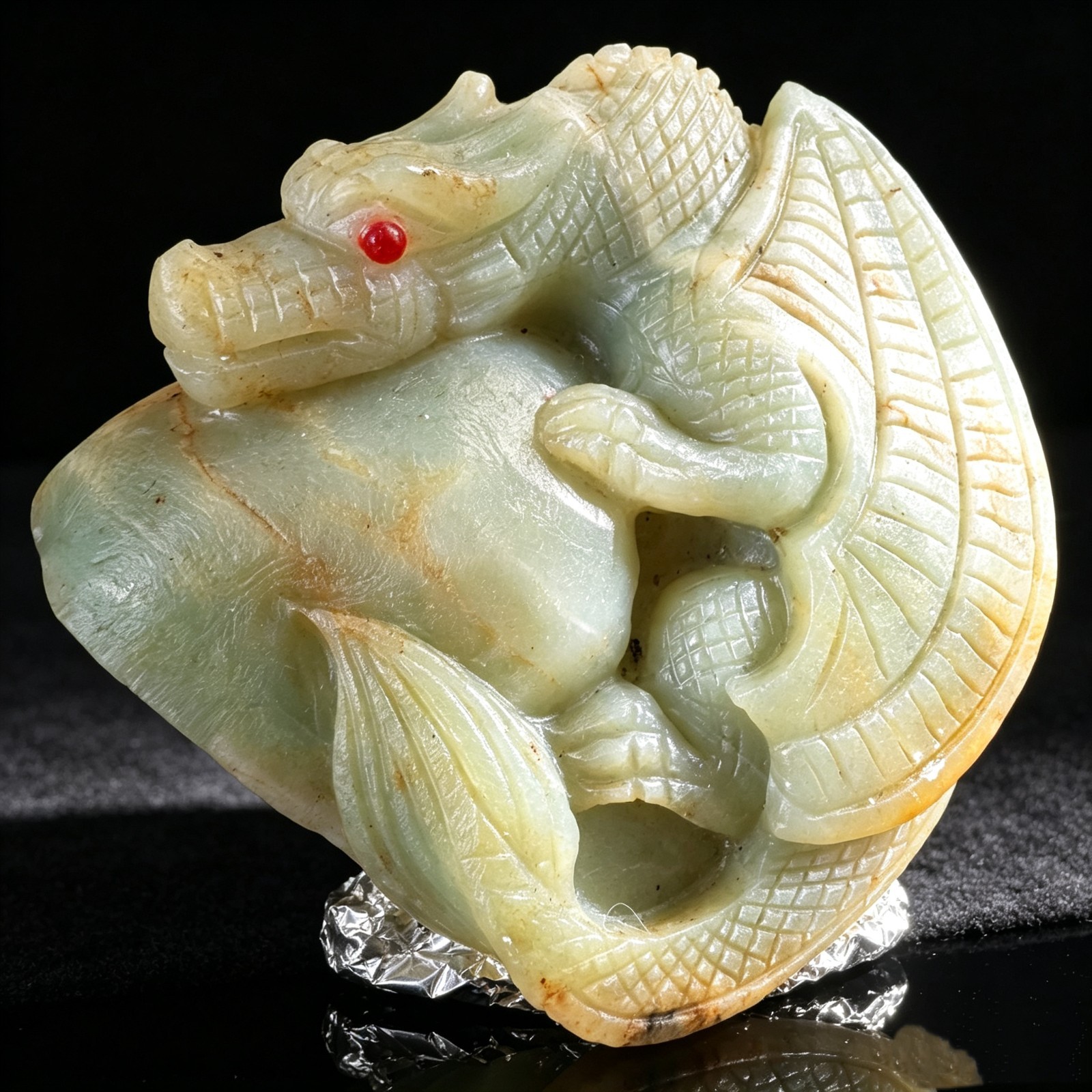 3.9in Hand Carved Amazonite Dragon Figurine – Prosperity Decor for Office Desk