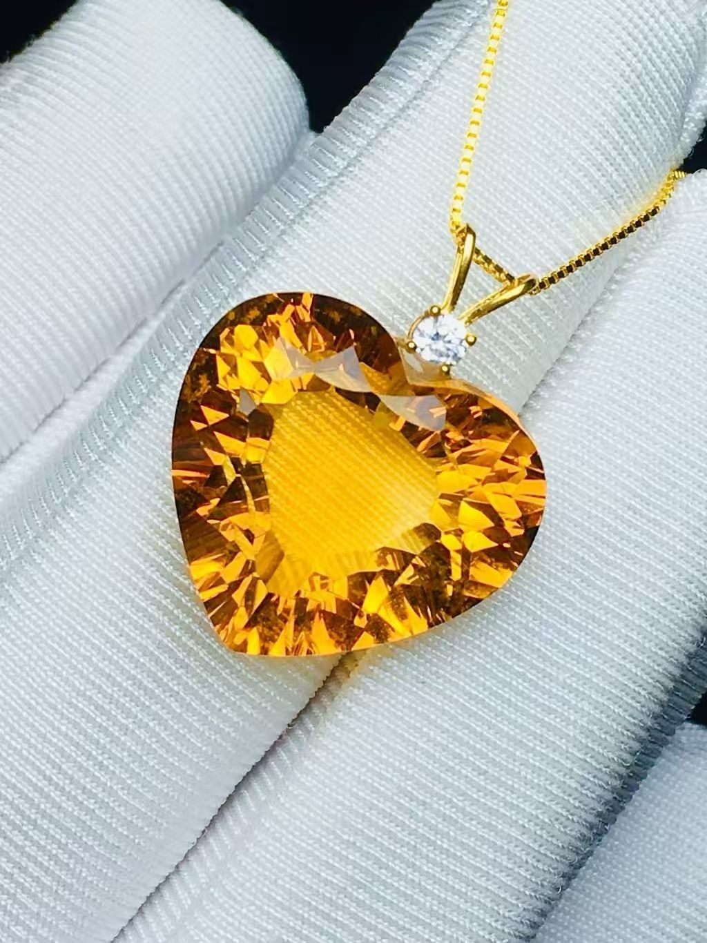 Yellow Natural Citrine Necklace Bead Pendant Long Chain Necklace AAAA