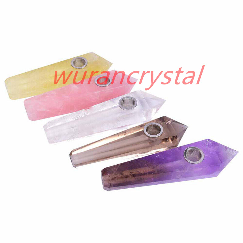 Natural Quartz Crystal Smoking Pipe Obelisk Point Rock Wand Reiki Healing Stone
